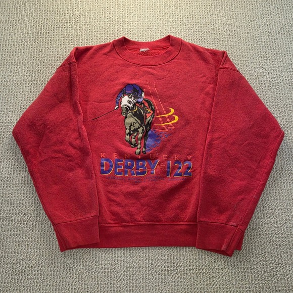VTG Kentucky‎ Derby 122 Horse Racing Graphic Red Crewneck Sweatshirt Mens L - Picture 2 of 8